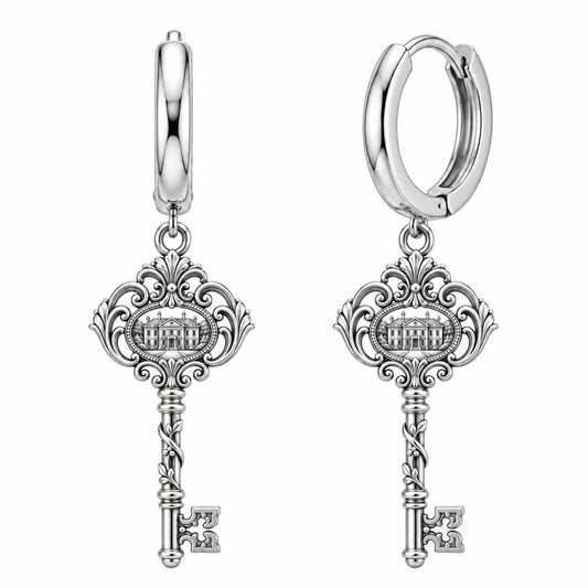 Pemberley Estate Key Huggie Charm Earrings – silver, front view
