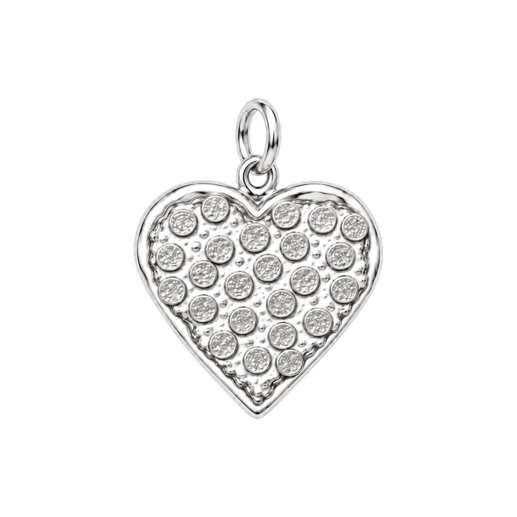 Pepperoni Pizza Heart Charm Bracelet – Personalized Foodie Gift – silver charm, front view
