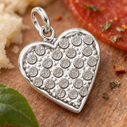 Pepperoni Pizza Heart Charm Bracelet – Personalized Foodie Gift – macro detail of the charm