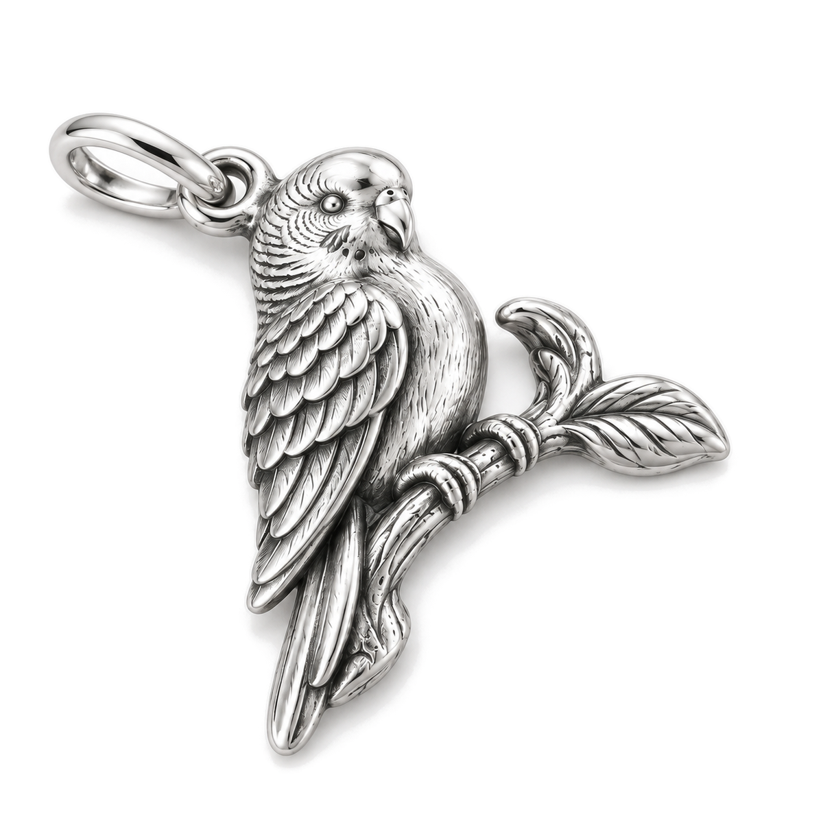 Perched Parakeet Charm — Silver Super Macro | charm-topics-remaining-444-2026-09-14 | topic-371