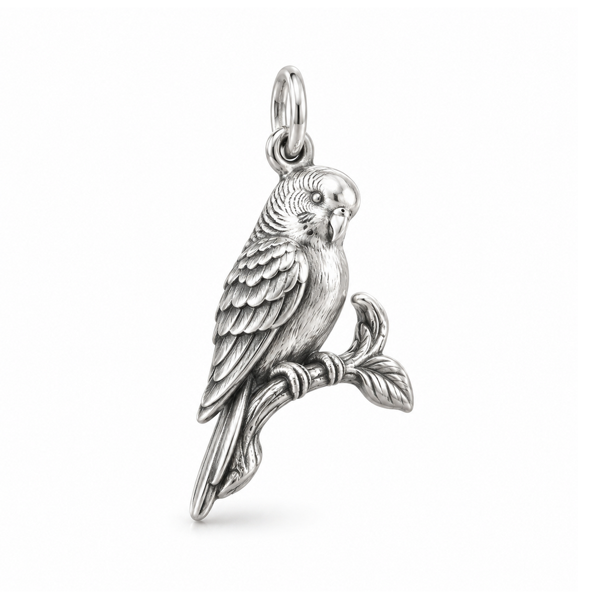 Perched Parakeet Charm — Silver | charm-topics-remaining-444-2026-09-14 | topic-371