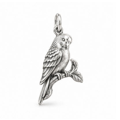 Perched Parakeet Charm — Silver | charm-topics-remaining-444-2026-09-14 | topic-371