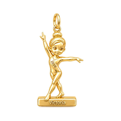 Perfect Balance Gymnast Charm Bracelet – Personalized Mom Gi – 18K gold charm, front view