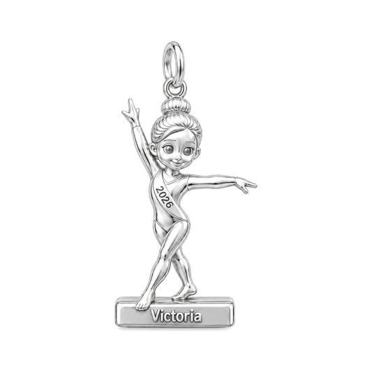 Perfect Balance Gymnast Charm Bracelet – Personalized Mom Gift – silver charm, front view
