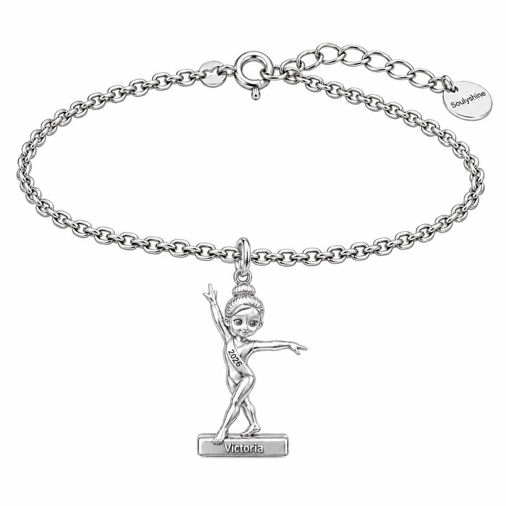Perfect Balance Gymnast Charm Bracelet Set – silver, front view