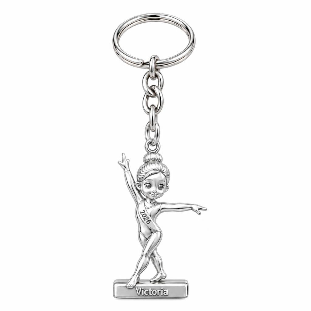 Perfect Balance Gymnast Charm Keychain – silver, front view
