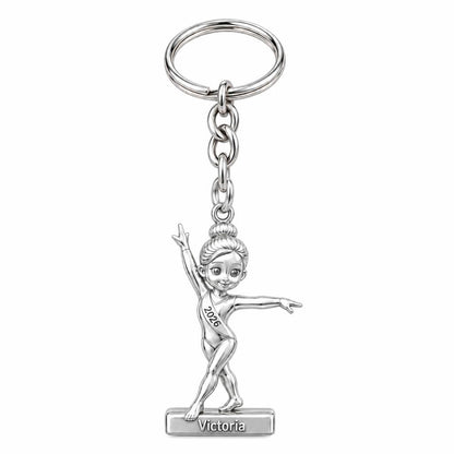 Perfect Balance Gymnast Charm Keychain – silver, front view