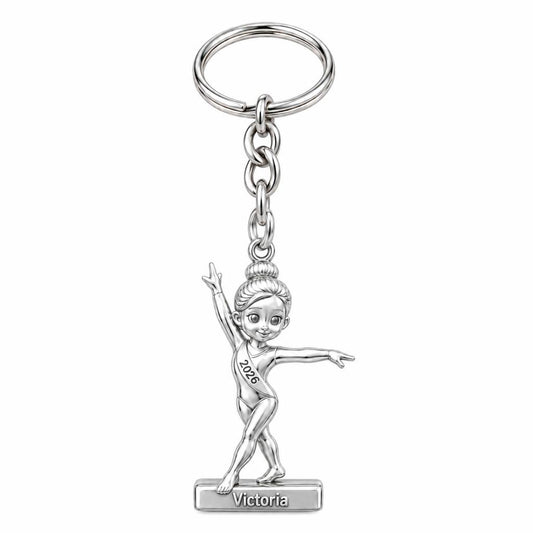 Perfect Balance Gymnast Charm Keychain – silver, front view