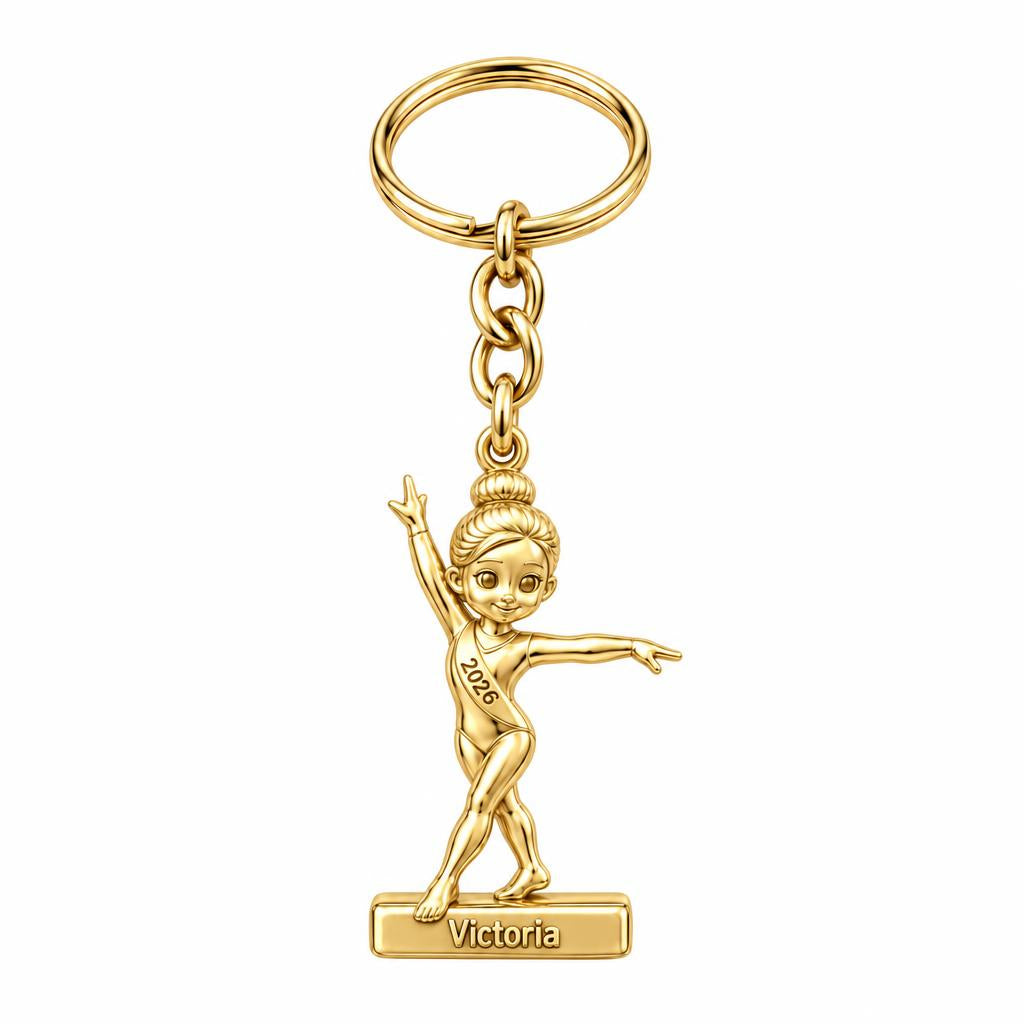 Perfect Balance Gymnast Charm Keychain – 18K gold, front view
