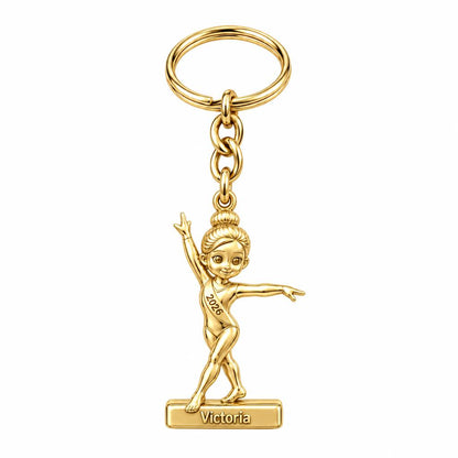 Perfect Balance Gymnast Charm Keychain – 18K gold, front view