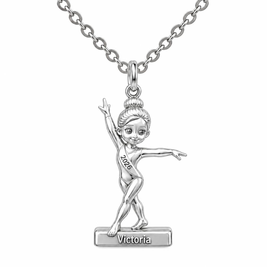 Perfect Balance Gymnast Charm Necklace Set – silver, front view