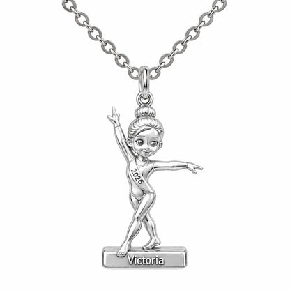 Perfect Balance Gymnast Charm Necklace Set – silver, front view