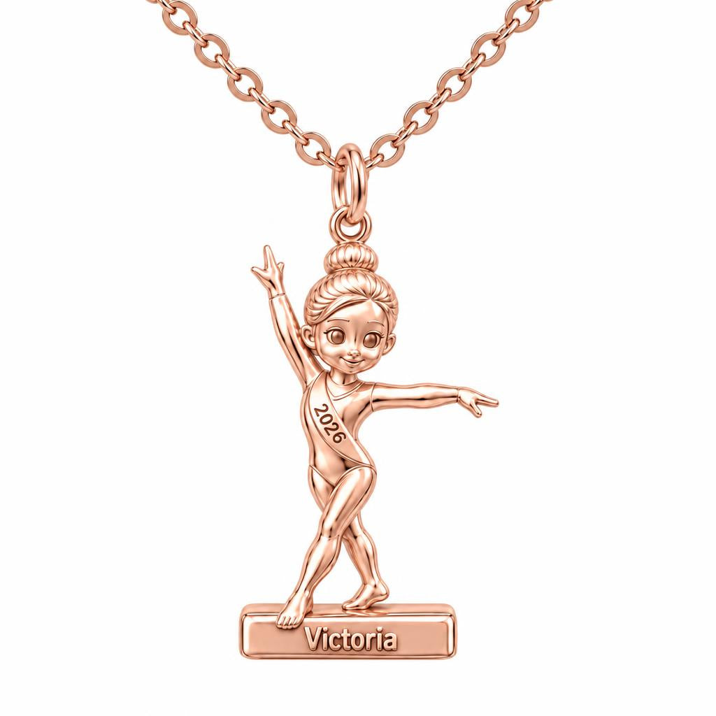 Perfect Balance Gymnast Charm Necklace Set – rose gold, front view