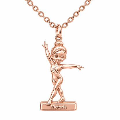 Perfect Balance Gymnast Charm Necklace Set – rose gold, front view