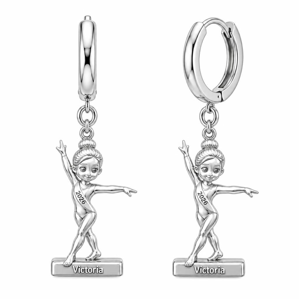 Perfect Balance Gymnast Huggie Charm Earrings – silver, front view