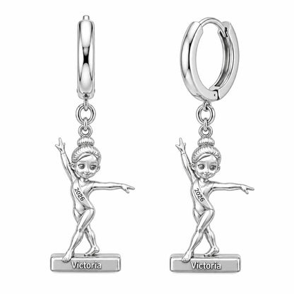 Perfect Balance Gymnast Huggie Charm Earrings – silver, front view