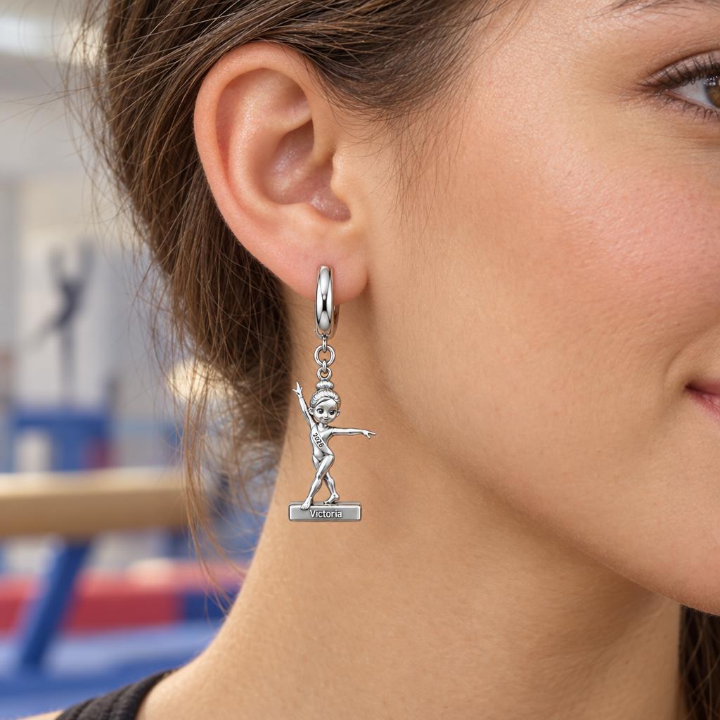 Perfect Balance Gymnast Huggie Charm Earrings – worn / in use