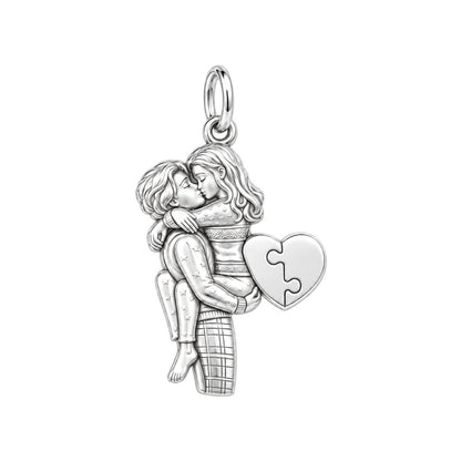 Perfect Fit Puzzle Heart Charm Bracelet – Personalized Couple Gift – silver charm, front view