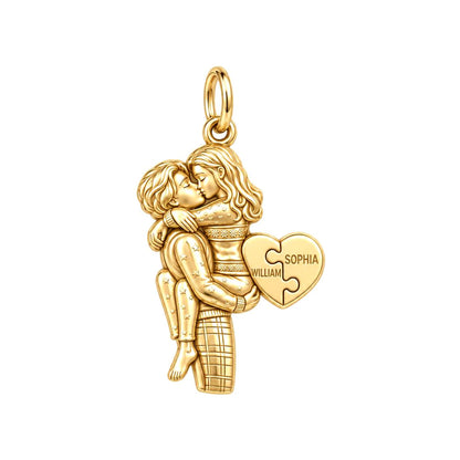 Perfect Fit Puzzle Heart Charm Bracelet – Personalized Couple Gift – 18K gold charm, front view