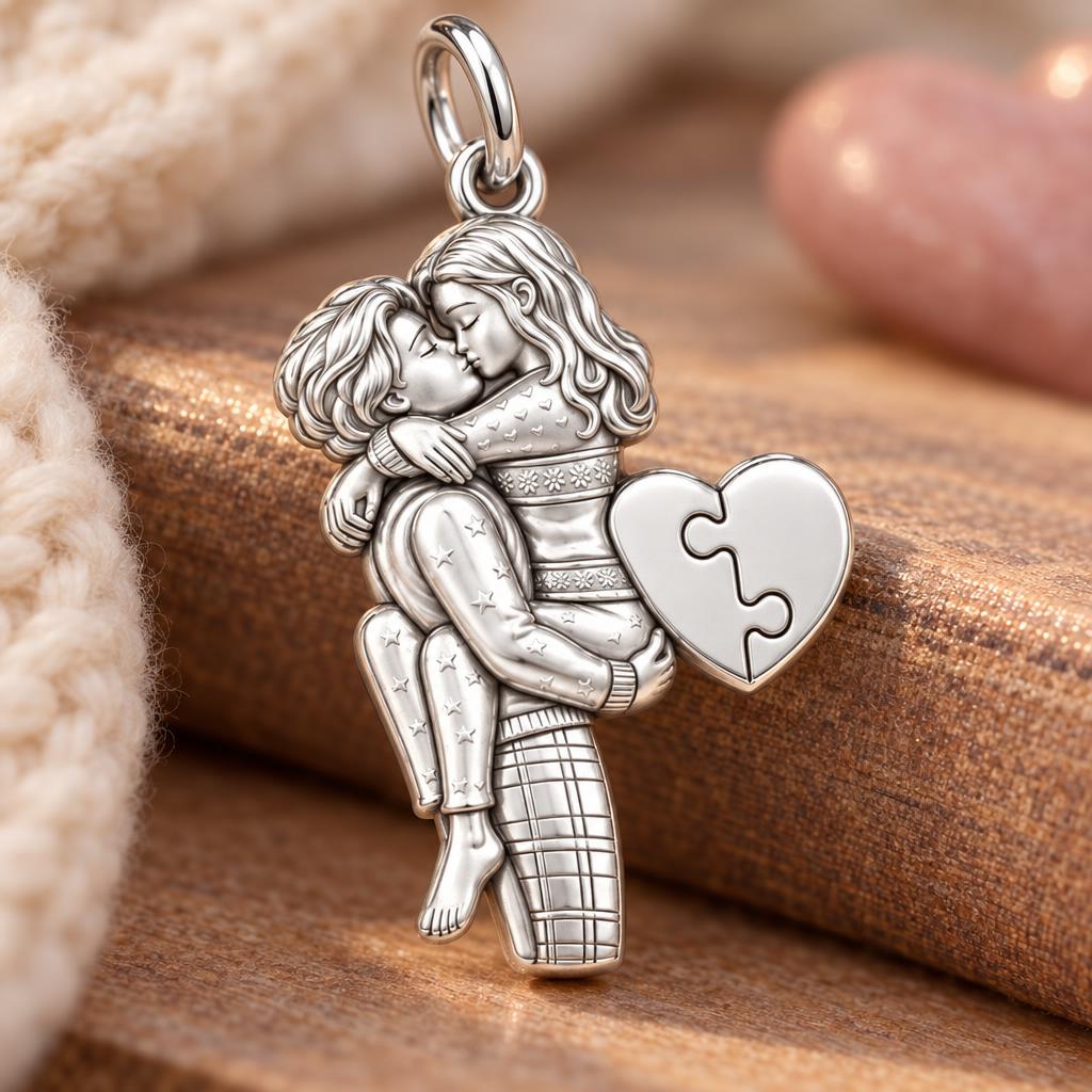 Perfect Fit Puzzle Heart Charm Bracelet – Personalized Couple Gift – macro detail of the charm