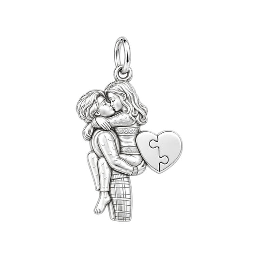 Perfect Fit Puzzle Kiss Charm and Polyester Cord Bracelet Set