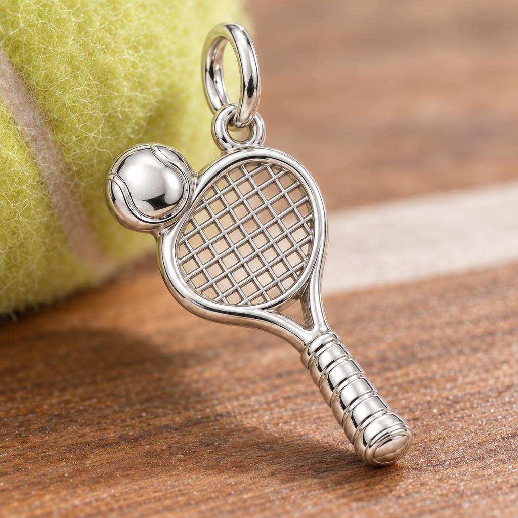 Perfect Match Tennis Charm Bracelet – Personalized Athlete Gift – macro detail of the charm