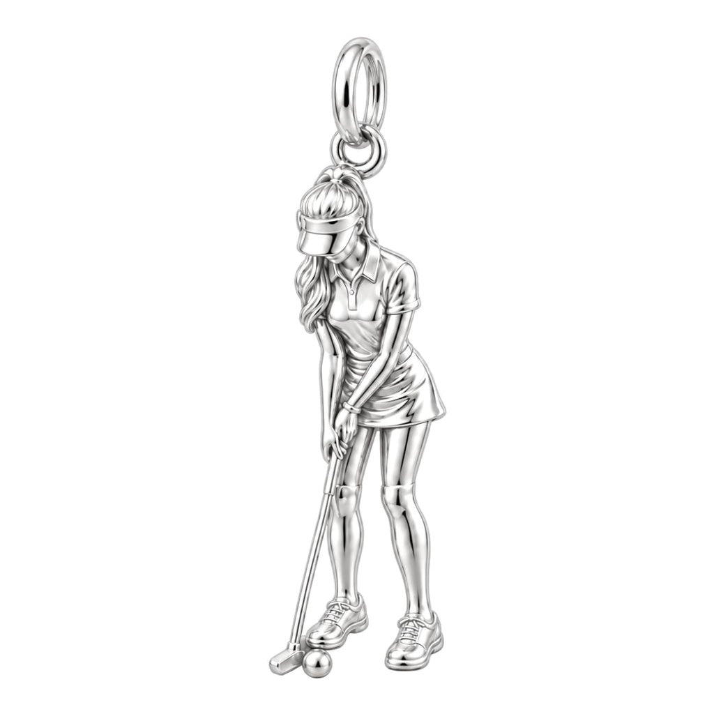 Perfect Putt Golfer Charm Bracelet – Personalized Mom Gift – silver charm, front view
