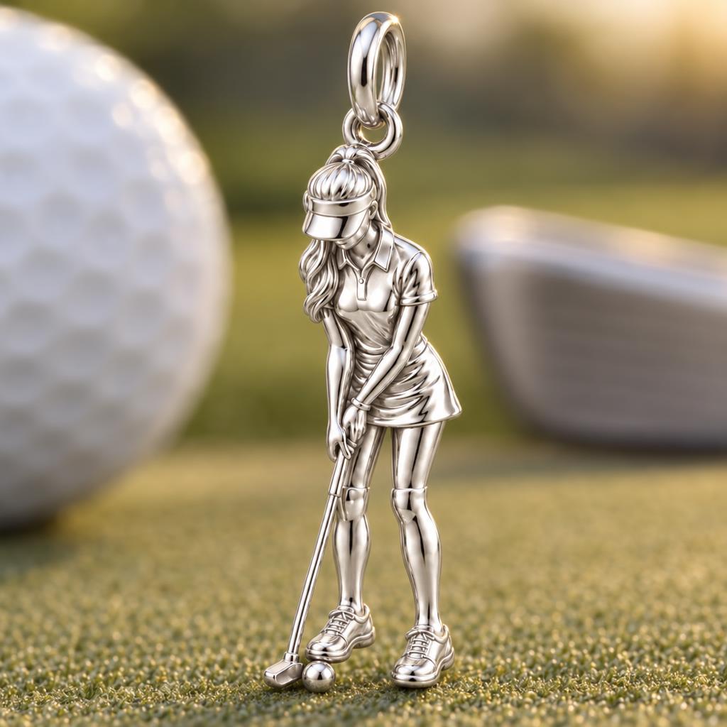 Perfect Putt Golfer Charm Bracelet – Personalized Mom Gift – macro detail of the charm