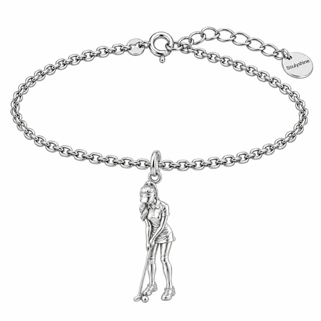 Perfect Putt Golfer Charm Bracelet Set – silver, front view