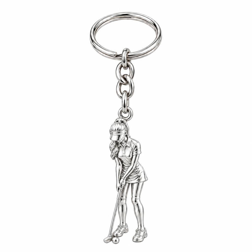 Perfect Putt Golfer Charm Keychain – silver, front view