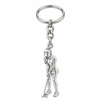 Perfect Putt Golfer Charm Keychain – silver, front view