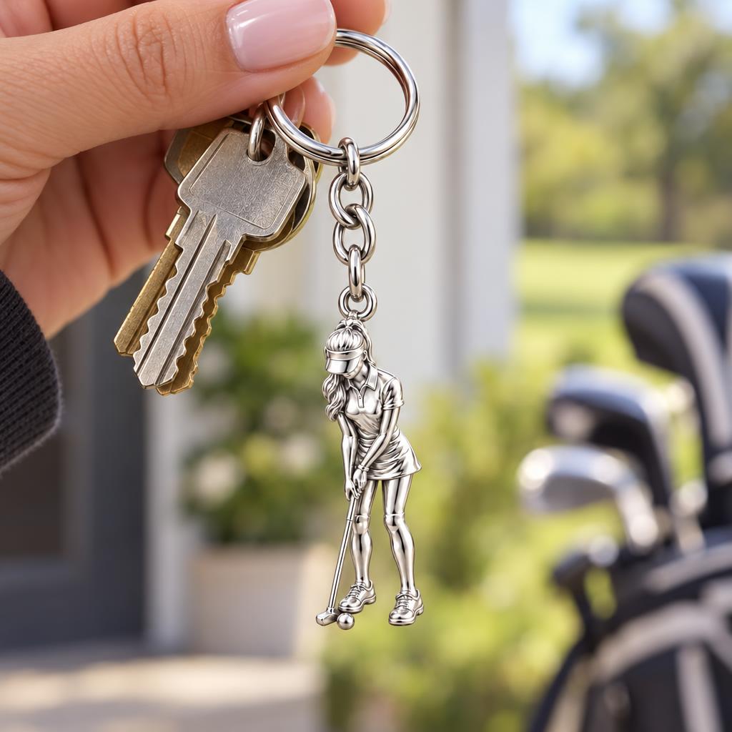 Perfect Putt Golfer Charm Keychain – worn / in use