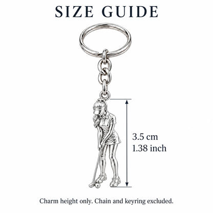 Perfect Putt Golfer Charm Keychain – size guide, 3.5 cm (1.38 in) charm, chain and keyring excluded
