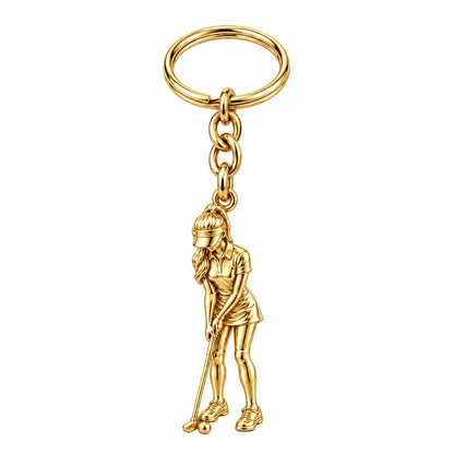 Perfect Putt Golfer Charm Keychain – 18K gold, front view