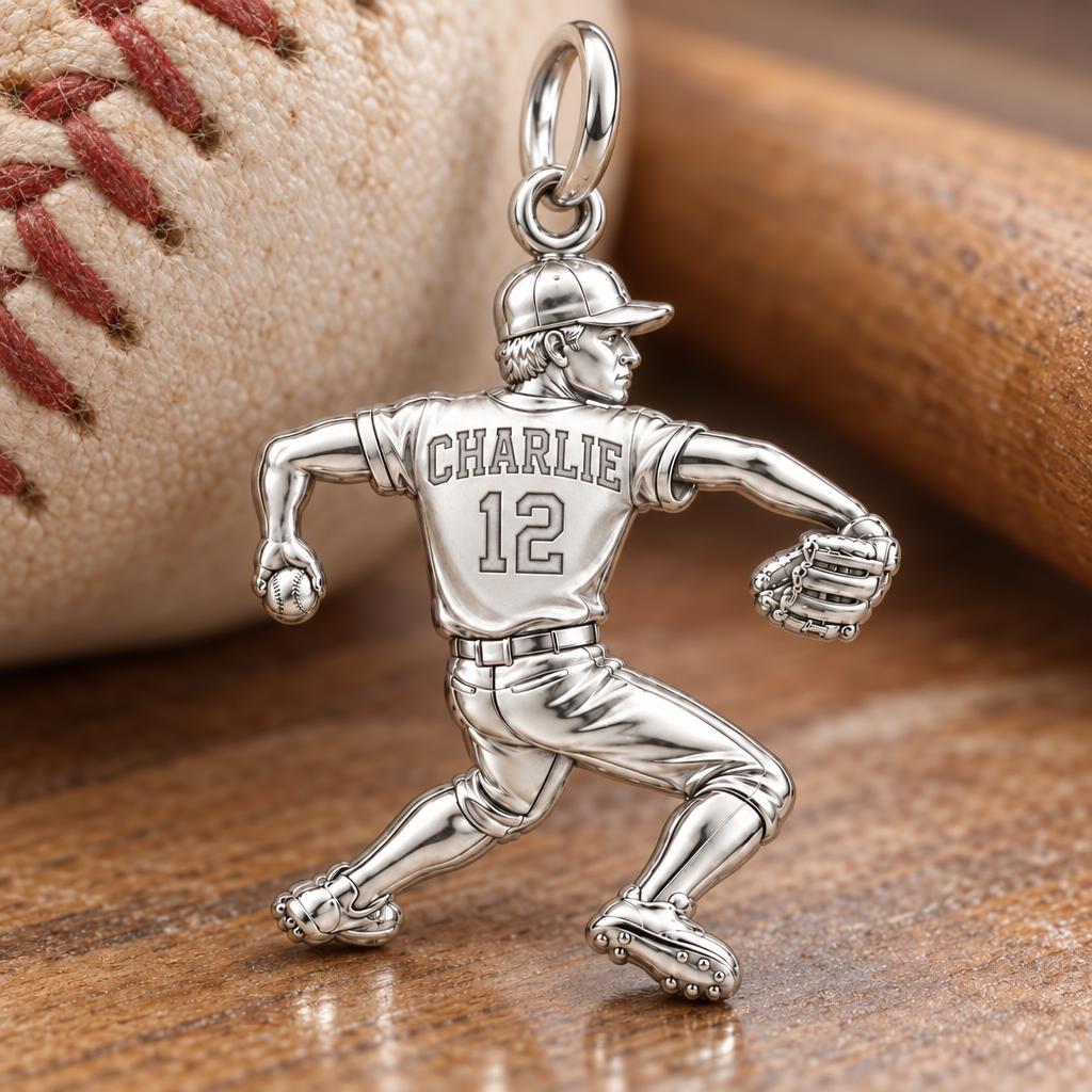 Personalized Baseball Pitcher Charm – macro detail of the charm