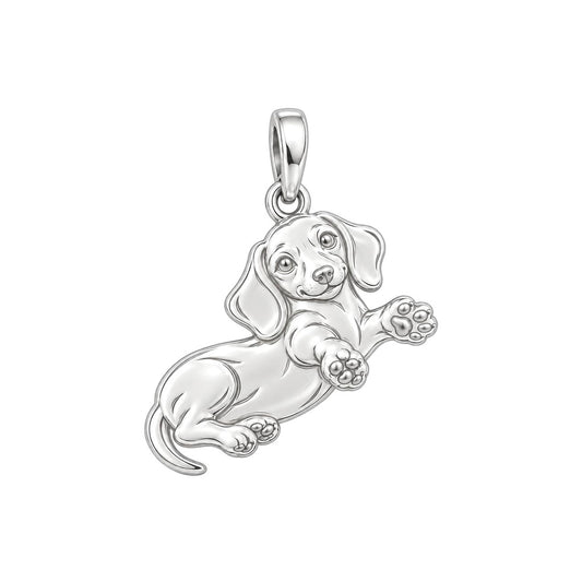 Personalized Dachshund Belly Rub Charm – Custom Dog Name Gift for Dog Moms – silver charm, front view