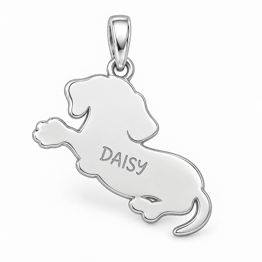 Personalized Dachshund Belly Rub Charm – Custom Dog Name Gift for Dog Moms – macro detail of the charm
