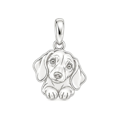 Personalized Dachshund Head Tilt Charm – Custom Dog Name Gift for Dog Moms – silver charm, front view