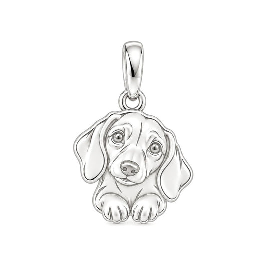 Personalized Dachshund Head Tilt Charm – Custom Dog Name Gift for Dog Moms – silver charm, front view