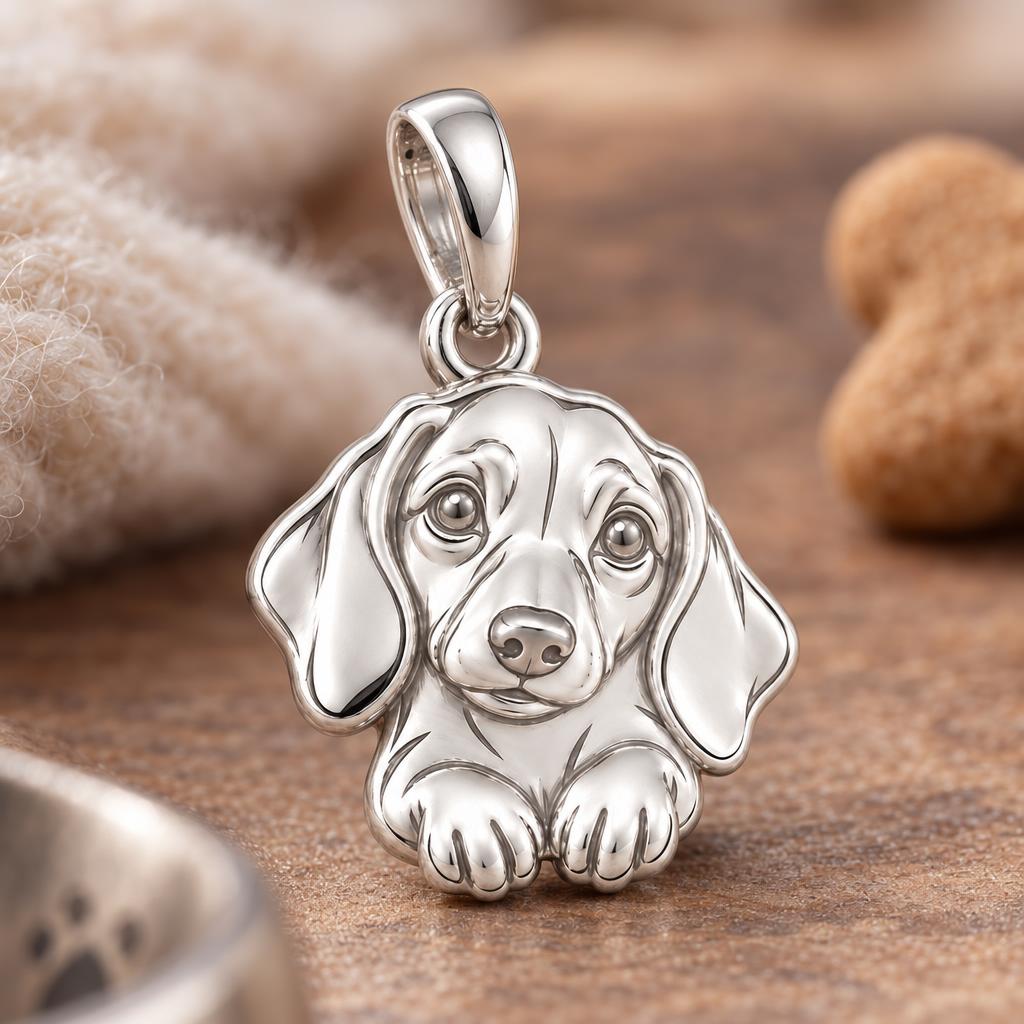 Personalized Dachshund Head Tilt Charm – Custom Dog Name Gift for Dog Moms – macro detail of the charm