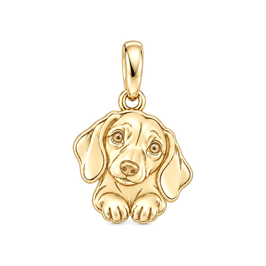 Personalized Dachshund Head Tilt Charm – Custom Dog Name Gift for Dog Moms – 18K gold charm, front view