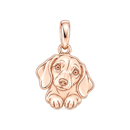Personalized Dachshund Head Tilt Charm – Custom Dog Name Gift for Dog Moms – rose gold charm, front view