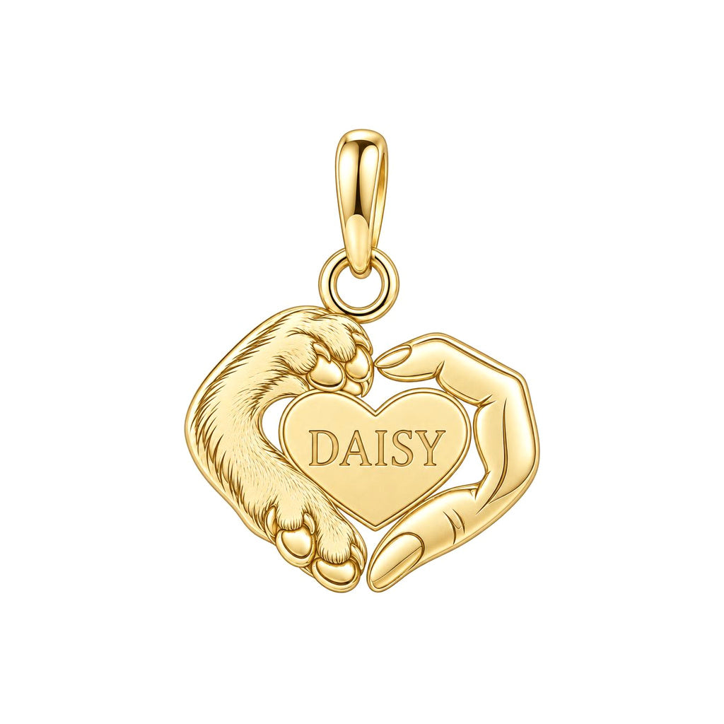 Personalized Dog Mom Paw & Hand Heart Charm – Custom Dog Name Gift