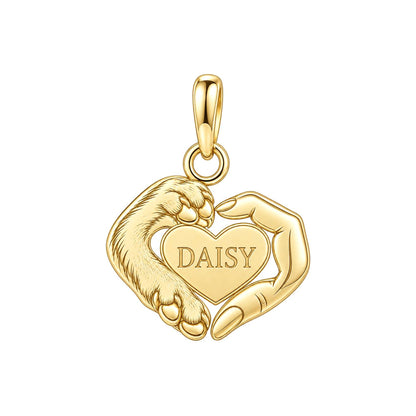 Personalized Dog Mom Paw & Hand Heart Charm – Custom Dog Name Gift