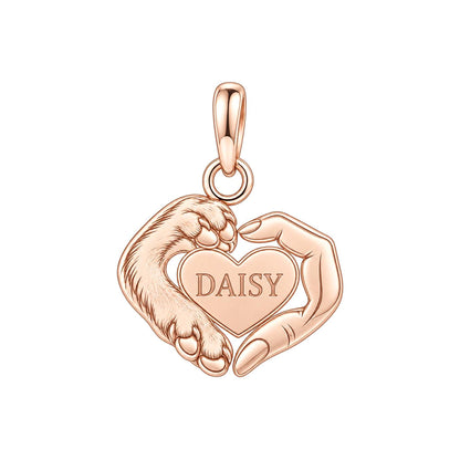 Personalized Dog Mom Paw & Hand Heart Charm – Custom Dog Name Gift