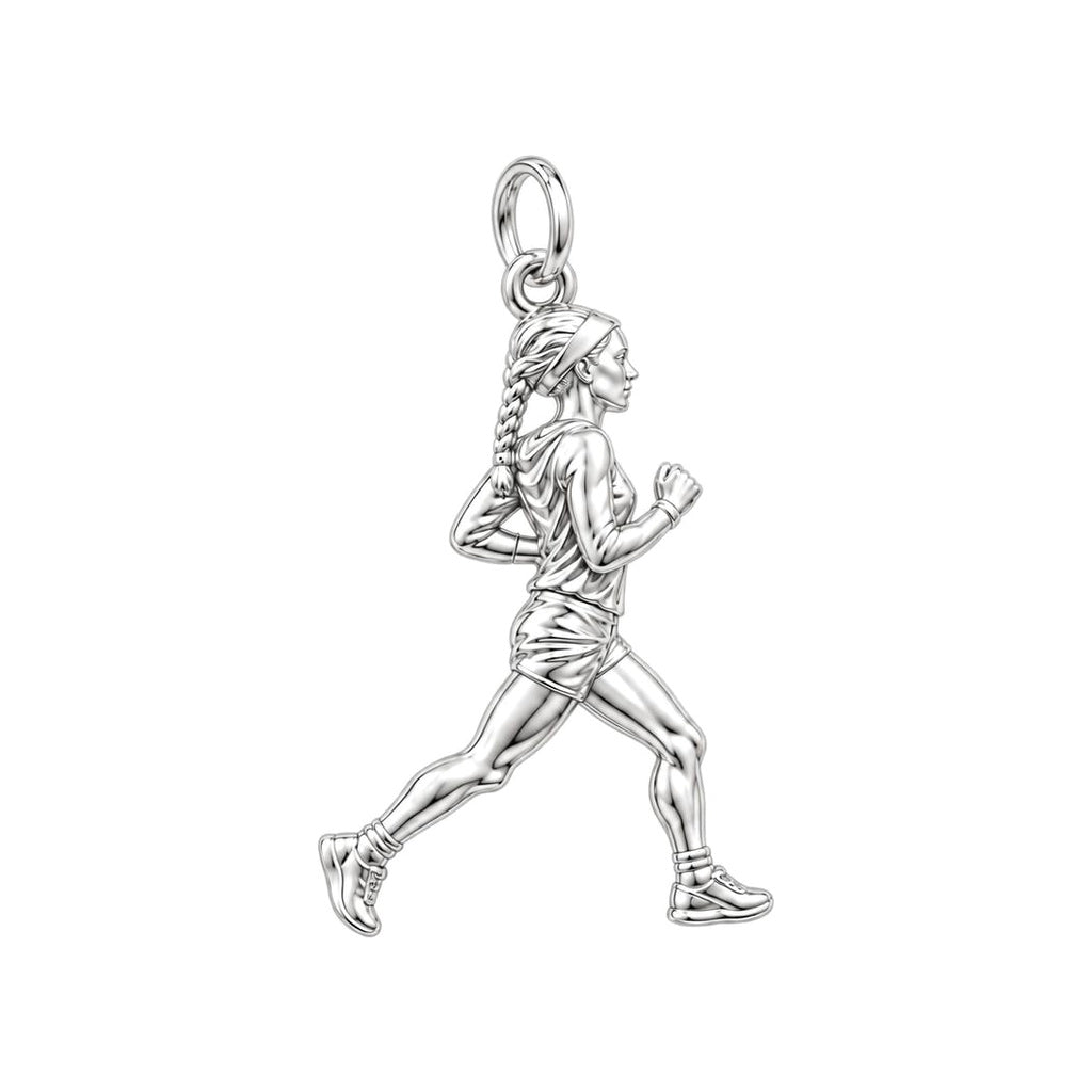 Personalized Marathon Runner Charm Bracelet – Gift for Her – silver charm, front view