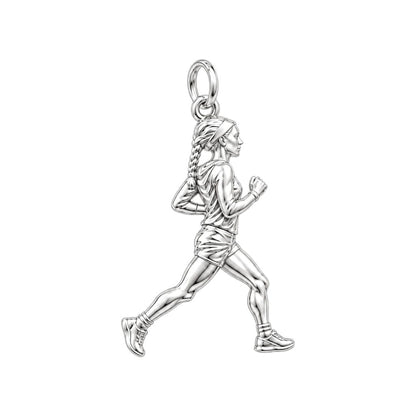Personalized Marathon Runner Charm Bracelet – Gift for Her – silver charm, front view