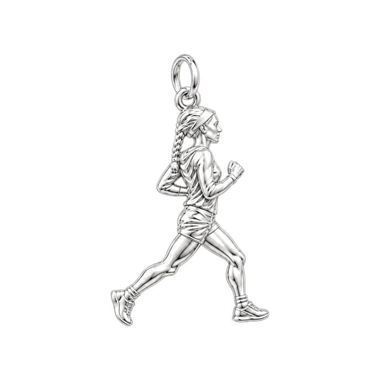 Personalized Marathon Runner Charm Bracelet – Gift for Her – silver charm, front view