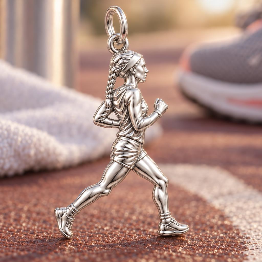 Personalized Marathon Runner Charm Bracelet – Gift for Her – macro detail of the charm