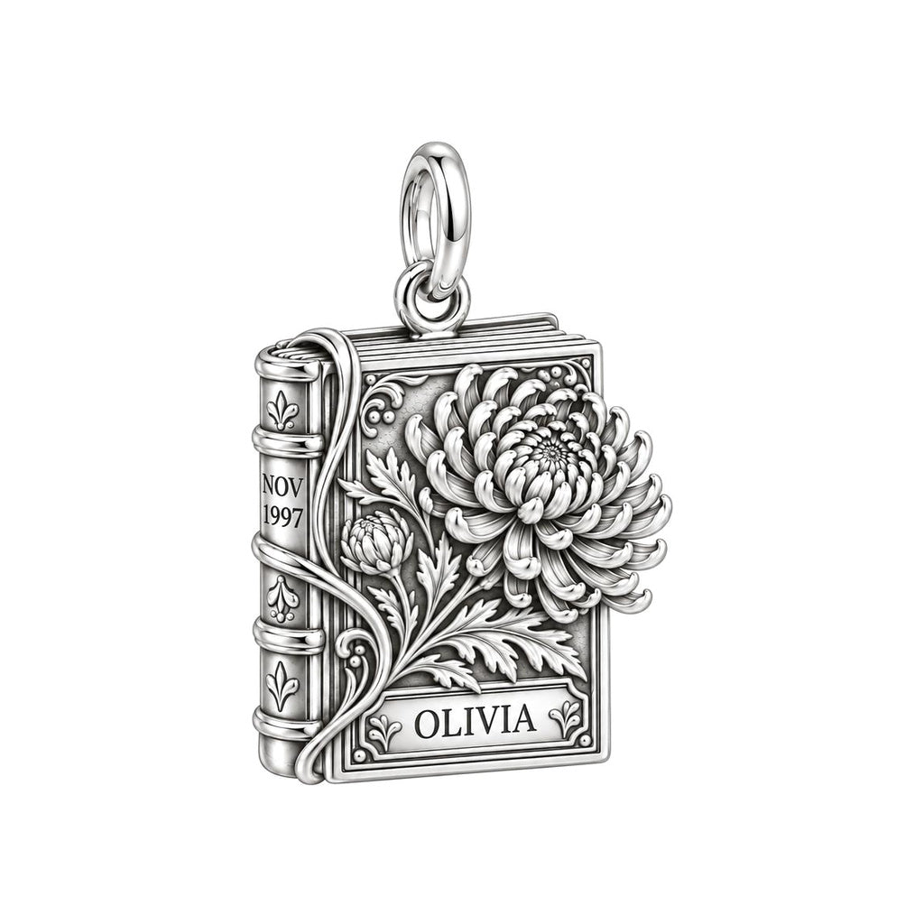 Personalized November Chrysanthemum Birth Flower Book Charm
